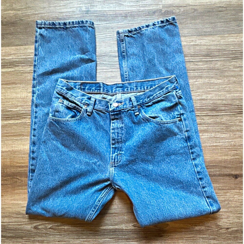 Wrangler Premium Quality Mens 34 Blue Denim Straight Regular Fit Medium Wash